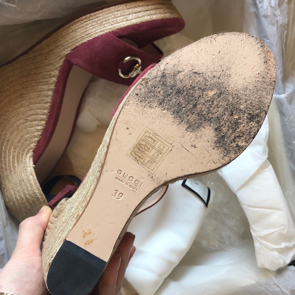 Authentic Gucci Red and Tan Wedge Sandals - Picture 3 of 4